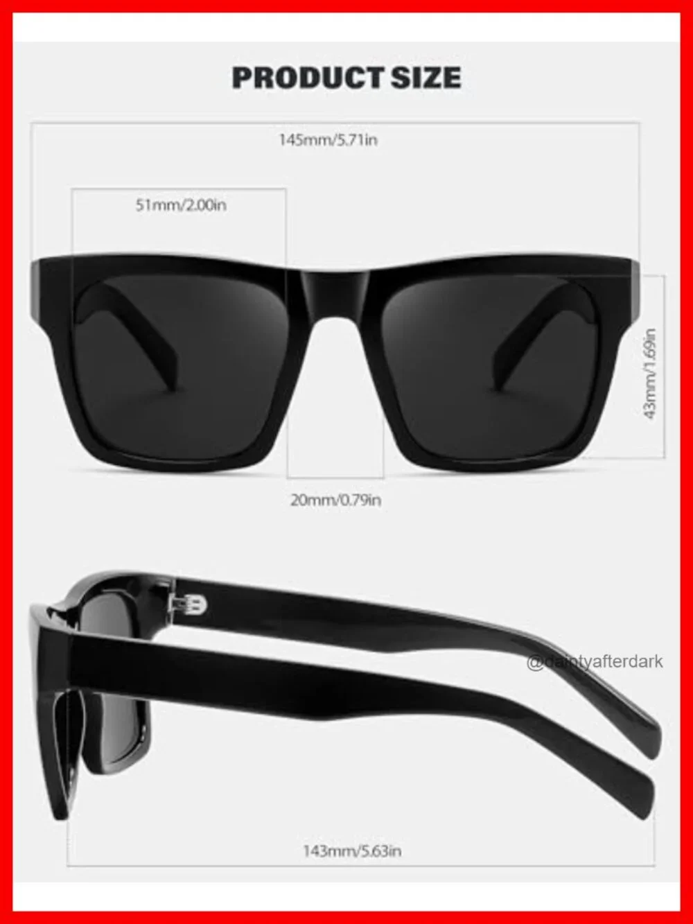 Acetate Square Sunglasses Oversized Polarized UV400 TR90 Frame Retro Shades